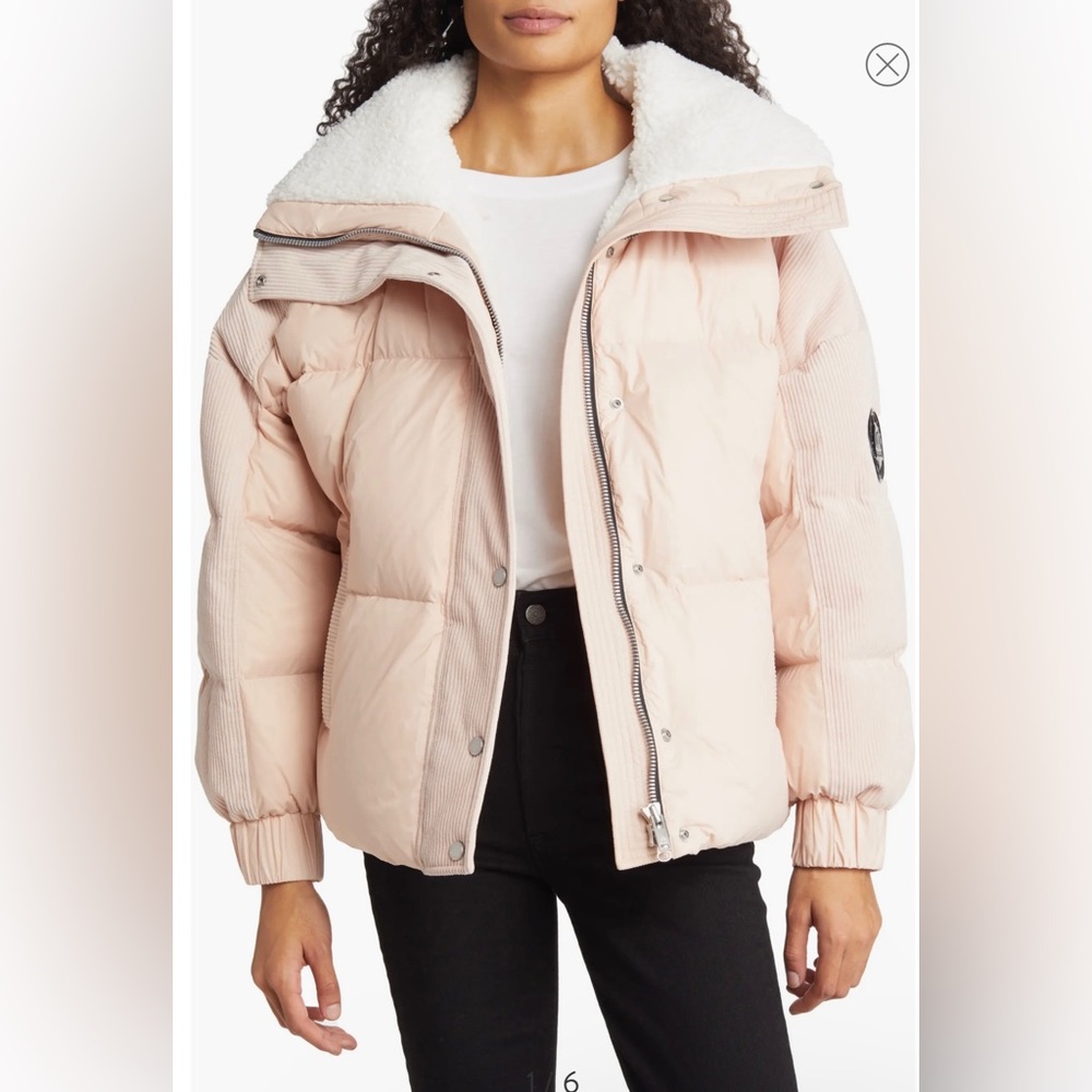 Moose Knuckles Elmira Faux Shearling Collar Down Puffer Jacket